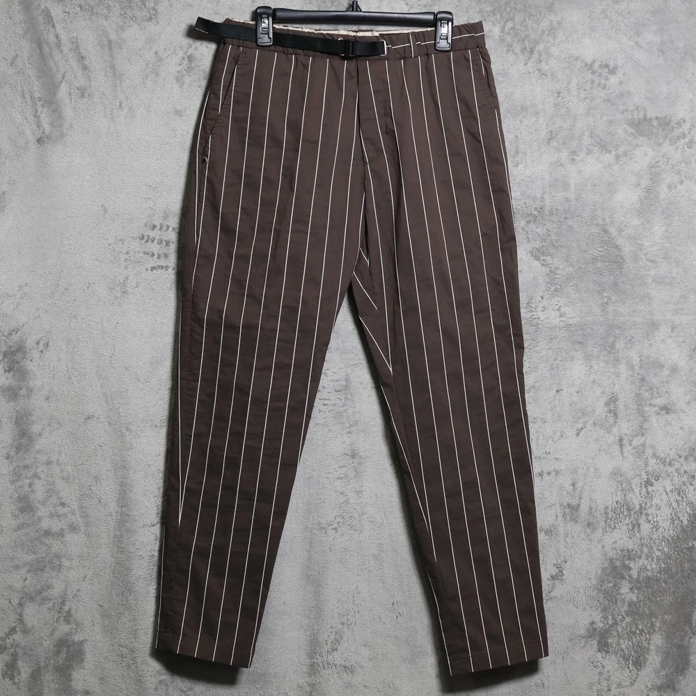 White Sand Pants Mens 31x30.5 Brown Striped Chino Slim Poly Cotton Made In Italy
